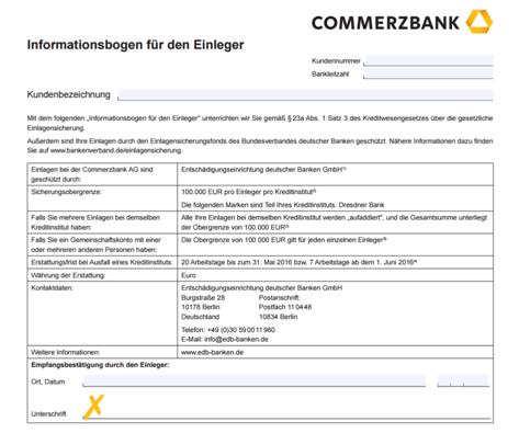 Der Informationsbogen der Commerzbank
