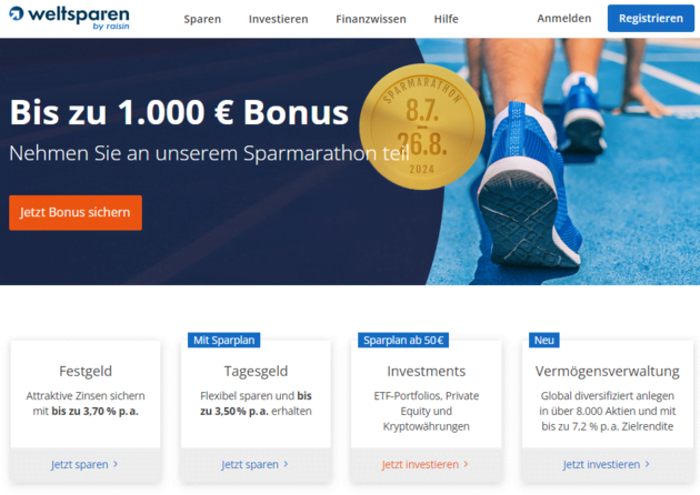 Das ist der WeltSparen Bonus auf der Homepage